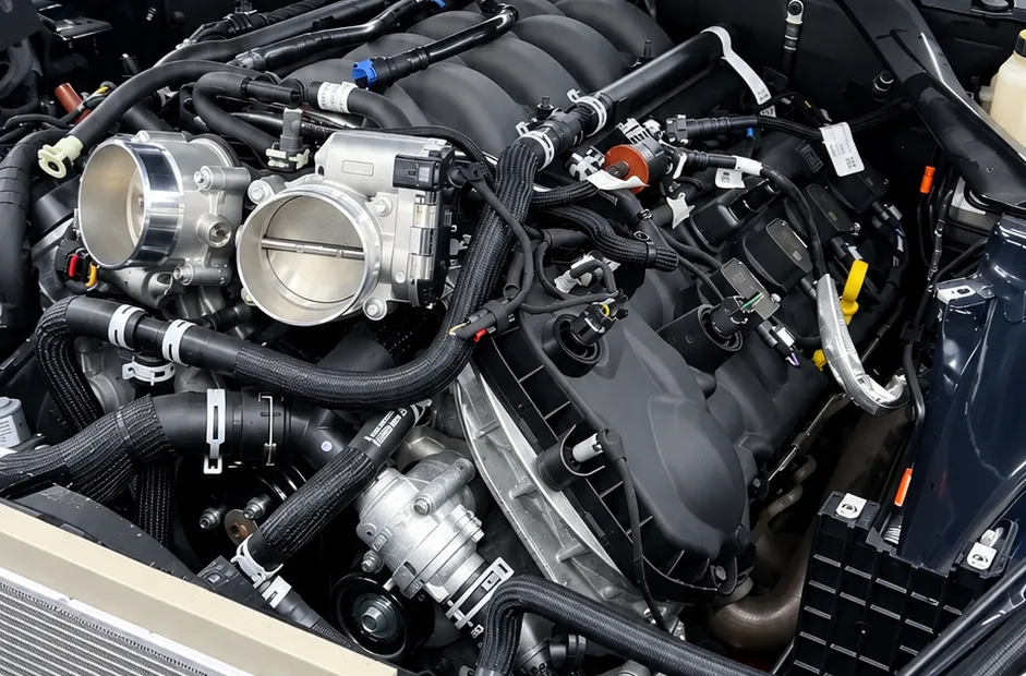 Мотор Ford Mustang V8 под открытым капотом